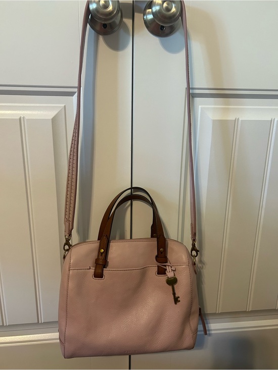 Fossil Handbags - Fossil Blush Pink Satchel with Brown Handles